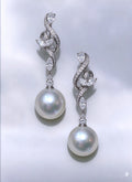 Lunalice twisted CZ vine pearl drop earrings - elegant bridal wedding statement jewelry, front view