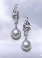 Lunalice twisted CZ vine pearl drop earrings - elegant bridal wedding statement jewelry, front view