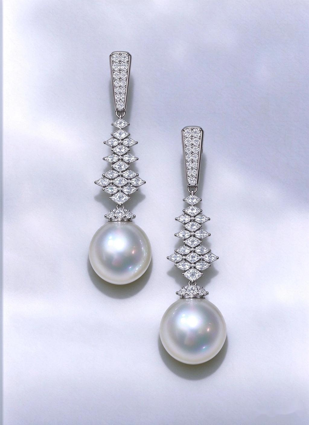 Lunalice pave tiered geometric pearl drop earrings - luxury CZ bridal statement jewelry