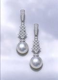 Lunalice pave tiered geometric pearl drop earrings - luxury CZ bridal statement jewelry