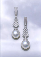 Lunalice pave tiered geometric pearl drop earrings - luxury CZ bridal statement jewelry