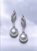 Lunalice pave curved ribbon pearl drop earrings - CZ bridal statement earrings