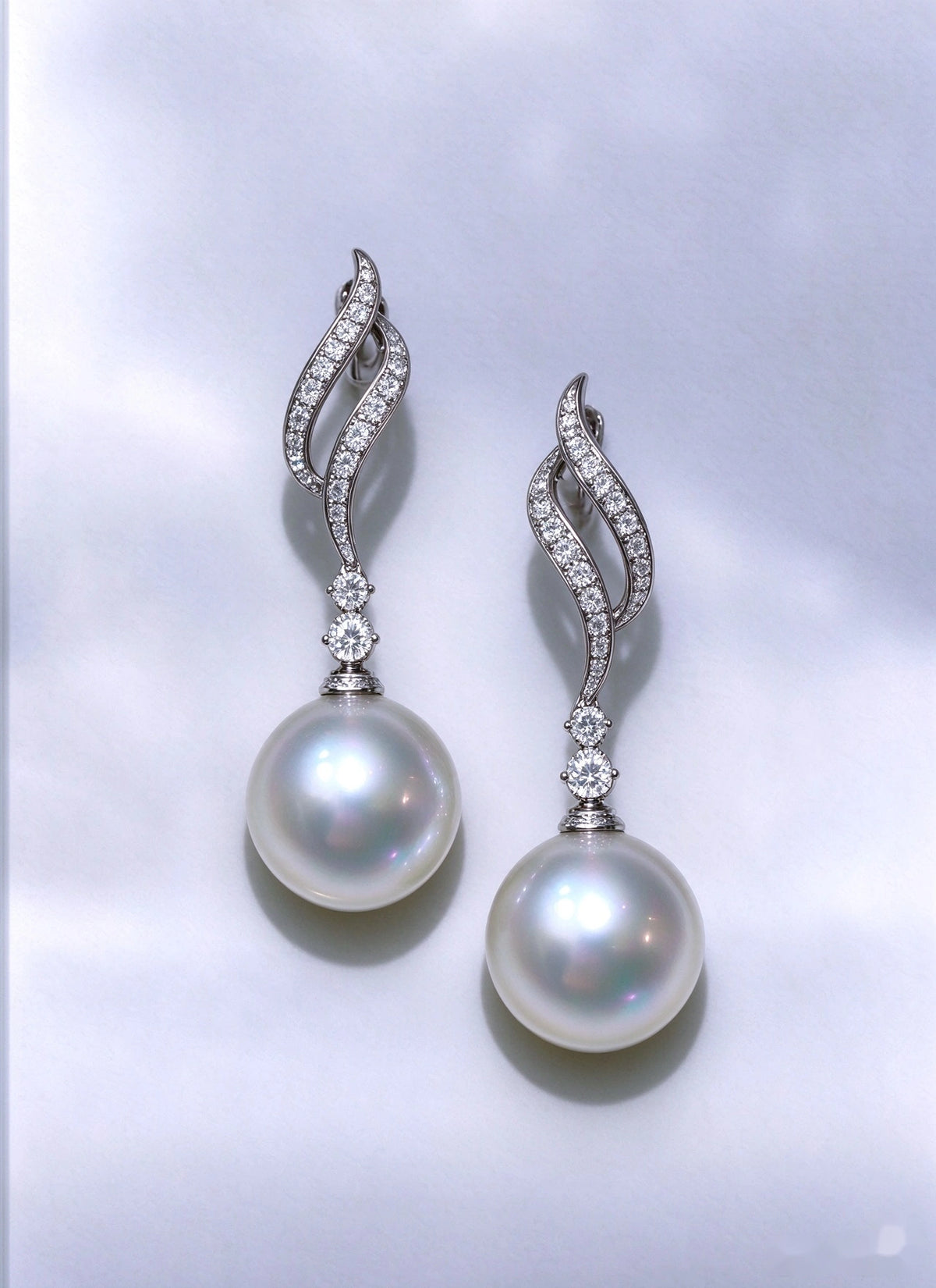 Lunalice pave curved ribbon pearl drop earrings - CZ bridal statement earrings