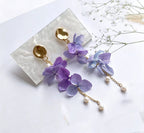 Lunalice real preserved hydrangea earrings in purple ombre with pearl tassel - botanical bridal jewelry