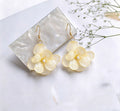 Lunalice preserved cream hydrangea earrings with freshwater pearl center - botanical bridal jewelry