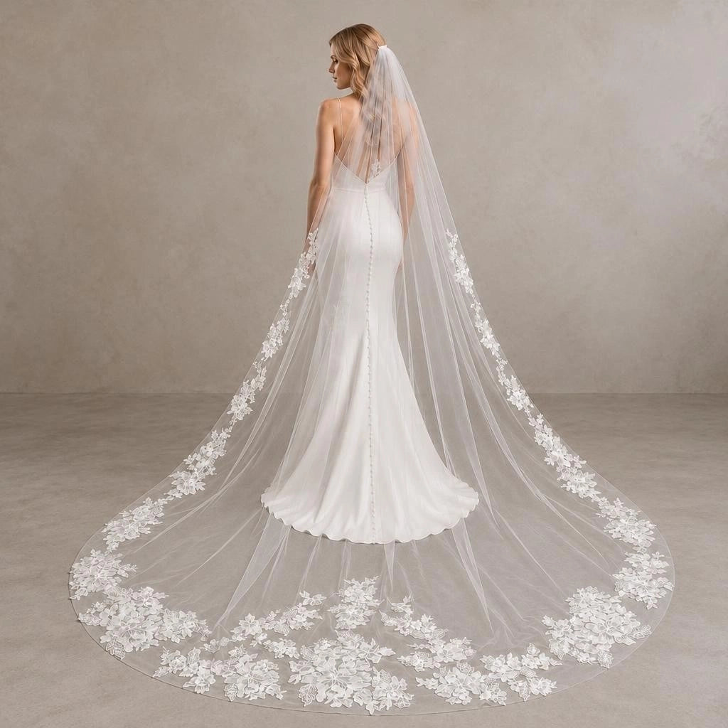 Bride Wearing Lunalice V3001 Wedding Veil – Wedding Veil Styling Inspiration & Romantic Bridal Look