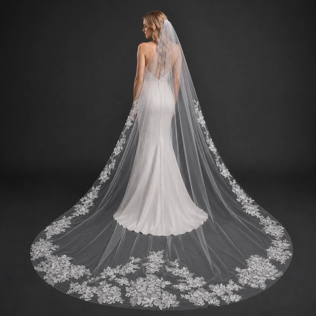Bride Wearing Lunalice V3001 Wedding Veil – Wedding Veil Styling Inspiration & Romantic Bridal Look
