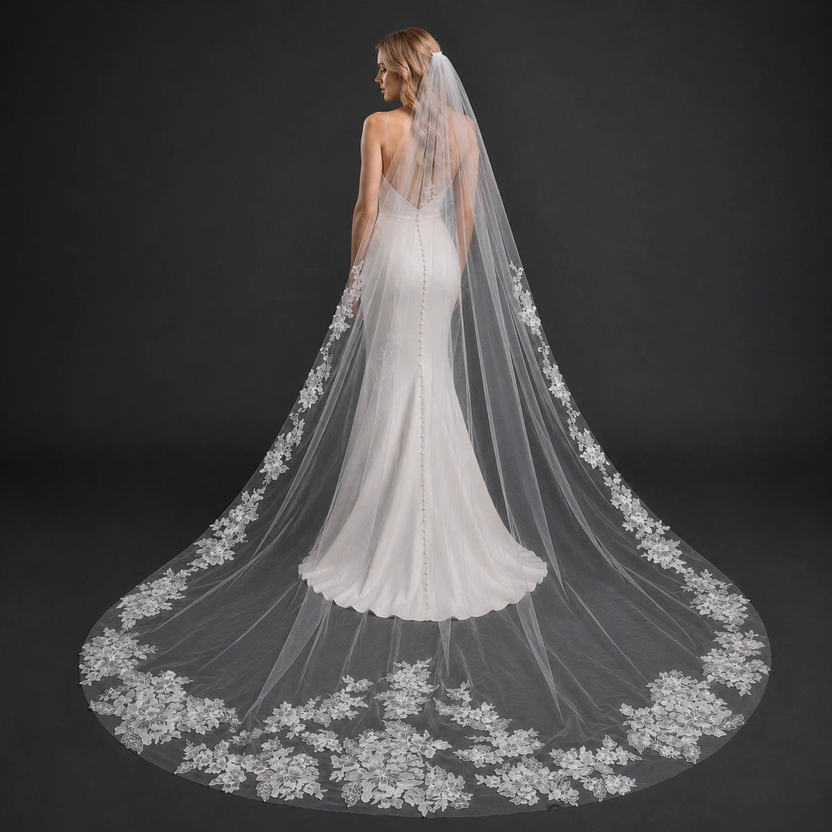 Bride Wearing Lunalice V3001 Wedding Veil – Wedding Veil Styling Inspiration & Romantic Bridal Look