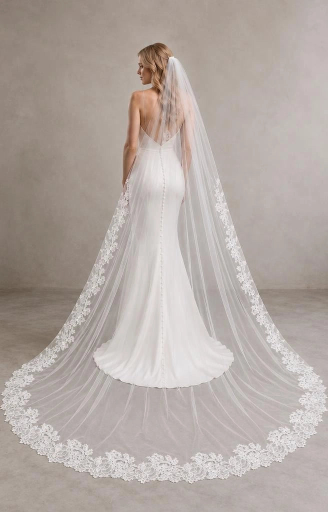 Bride Wearing Lunalice V3002 Wedding Veil – Wedding Veil Styling Inspiration & Romantic Bridal Look