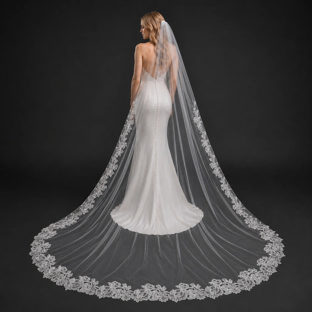Bride Wearing Lunalice V3002 Wedding Veil – Wedding Veil Styling Inspiration & Romantic Bridal Look