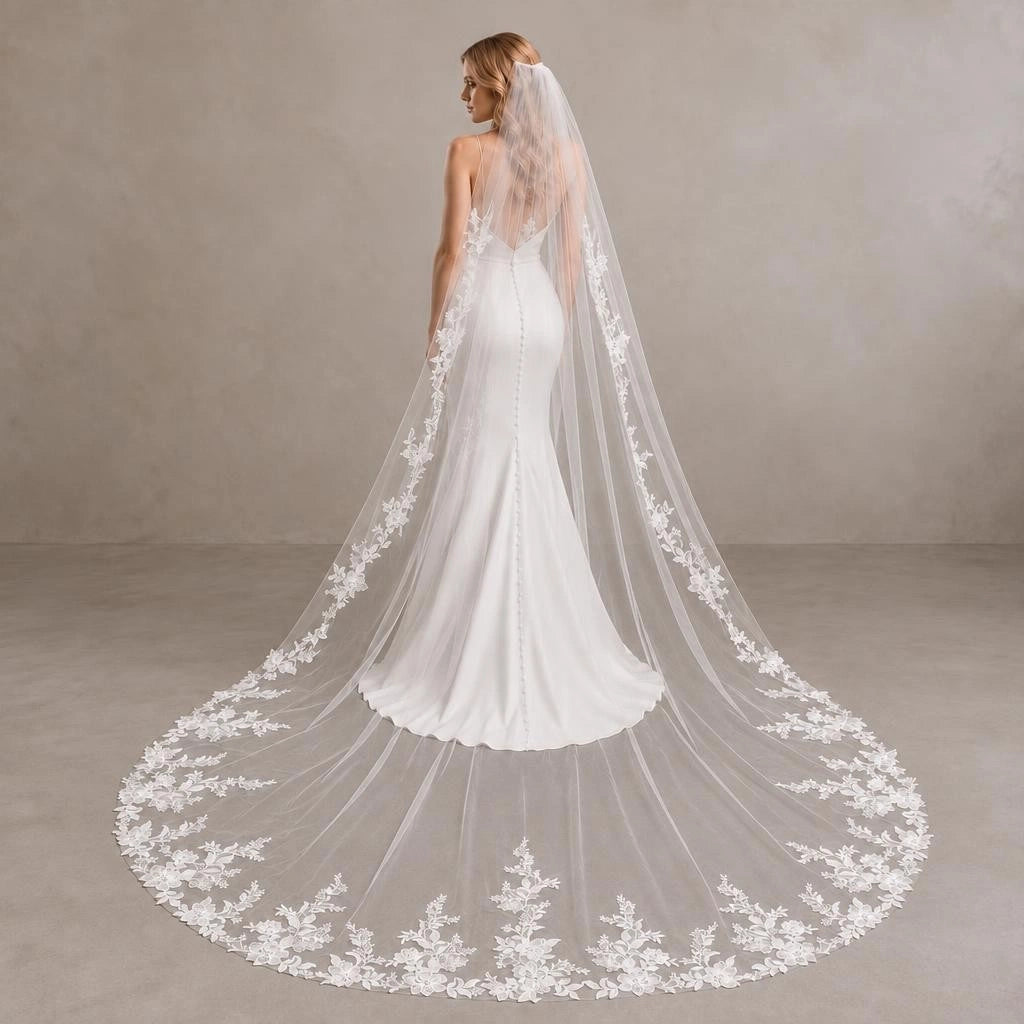 Bride Wearing Lunalice V3003 Wedding Veil – Wedding Veil Styling Inspiration & Romantic Bridal Look