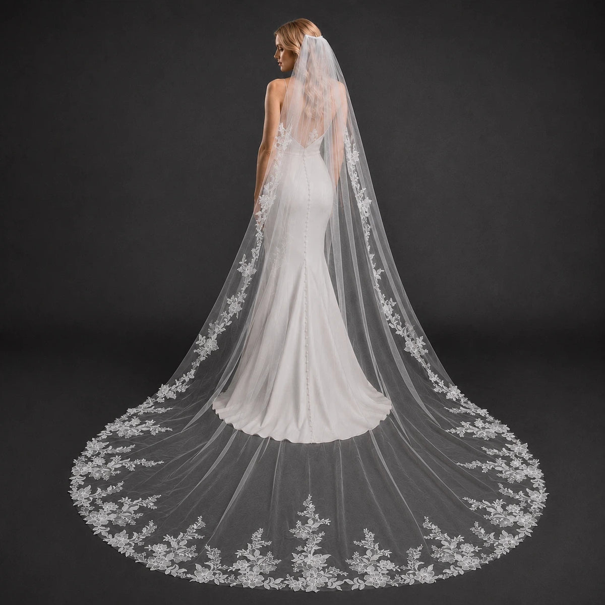 Bride Wearing Lunalice V3003 Wedding Veil – Wedding Veil Styling Inspiration & Romantic Bridal Look