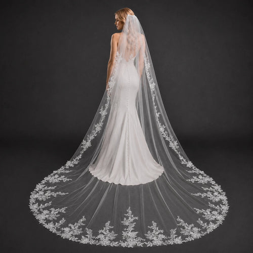 Bride Wearing Lunalice V3003 Wedding Veil – Wedding Veil Styling Inspiration & Romantic Bridal Look