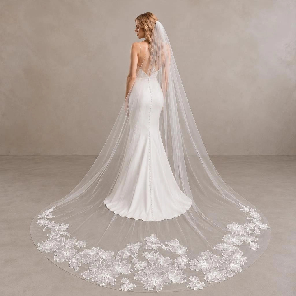 Bride Wearing Lunalice V3004 Wedding Veil – Wedding Veil Styling Inspiration & Romantic Bridal Look