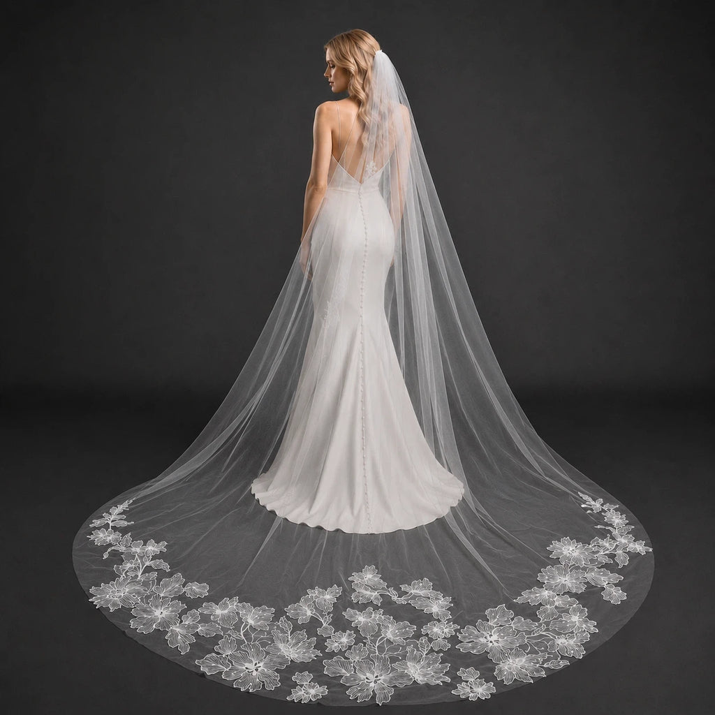 Bride Wearing Lunalice V3004 Wedding Veil – Wedding Veil Styling Inspiration & Romantic Bridal Look