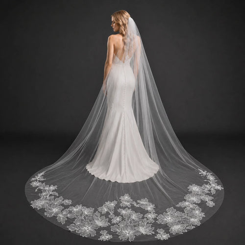 Bride Wearing Lunalice V3004 Wedding Veil – Wedding Veil Styling Inspiration & Romantic Bridal Look