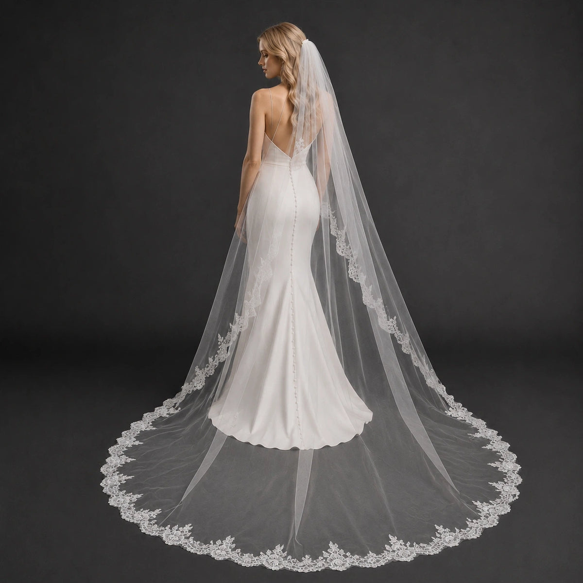Bride Wearing Lunalice V3005 Wedding Veil – Wedding Veil Styling Inspiration & Romantic Bridal Look