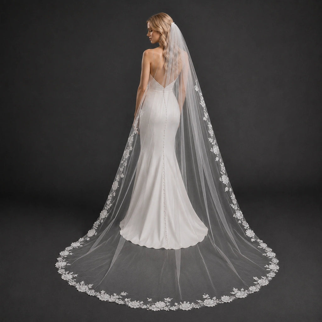 Bride Wearing Lunalice V3006 Wedding Veil – Wedding Veil Styling Inspiration & Romantic Bridal Look