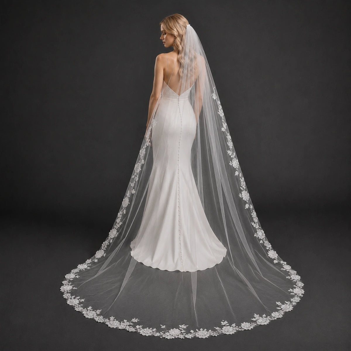 Bride Wearing Lunalice V3006 Wedding Veil – Wedding Veil Styling Inspiration & Romantic Bridal Look