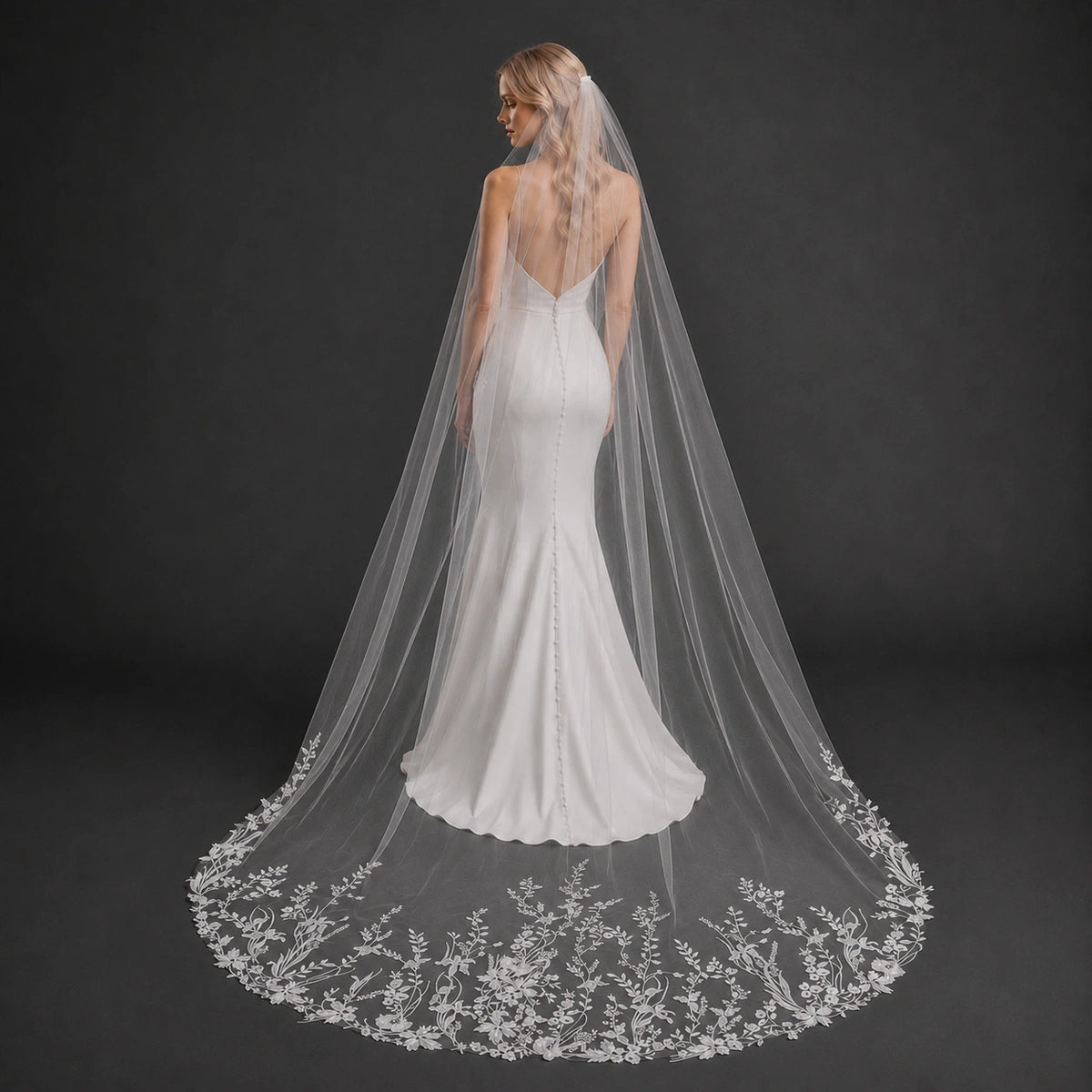 Bride Wearing Lunalice V3007 Wedding Veil – Wedding Veil Styling Inspiration & Romantic Bridal Look