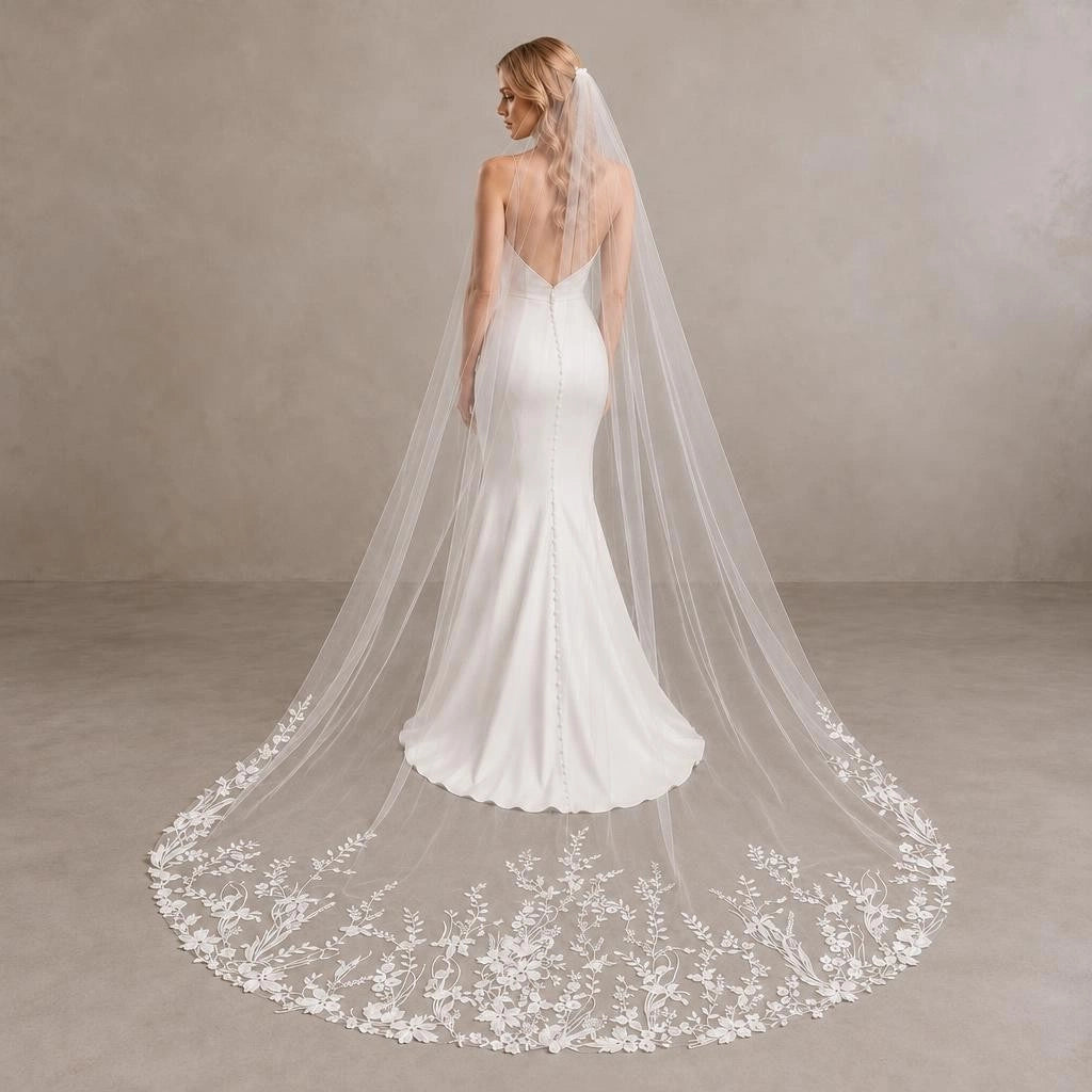 Bride Wearing Lunalice V3007 Wedding Veil – Wedding Veil Styling Inspiration & Romantic Bridal Look