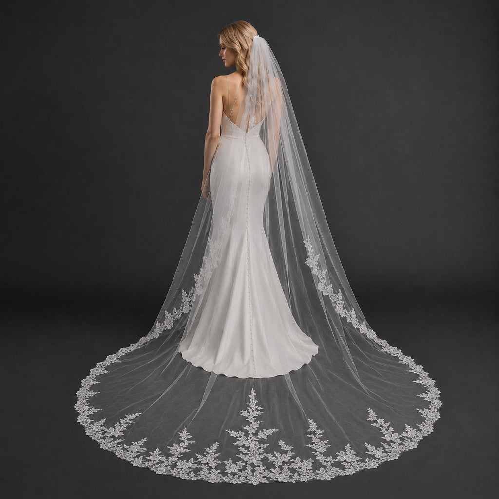 Bride Wearing Lunalice V3011 Wedding Veil – Wedding Veil Styling Inspiration & Romantic Bridal Look