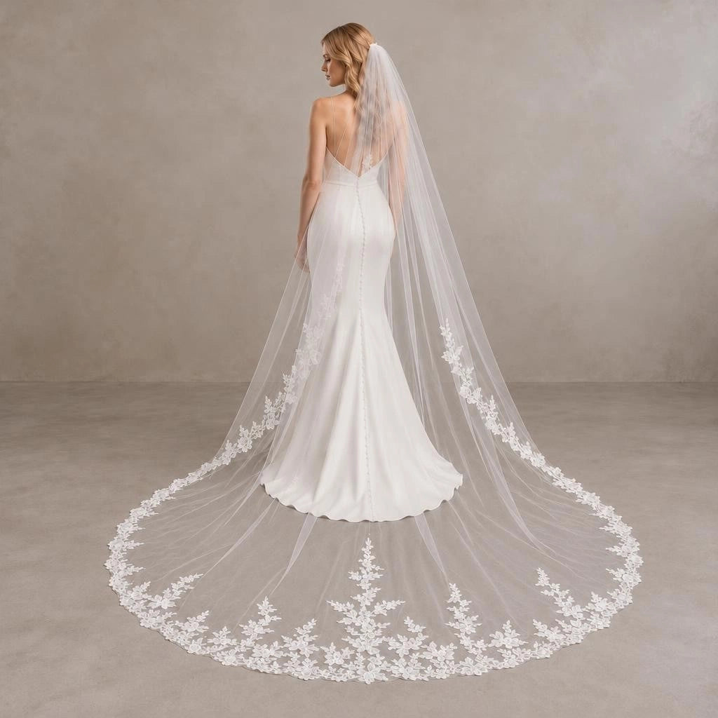 Bride Wearing Lunalice V3011 Wedding Veil – Wedding Veil Styling Inspiration & Romantic Bridal Look