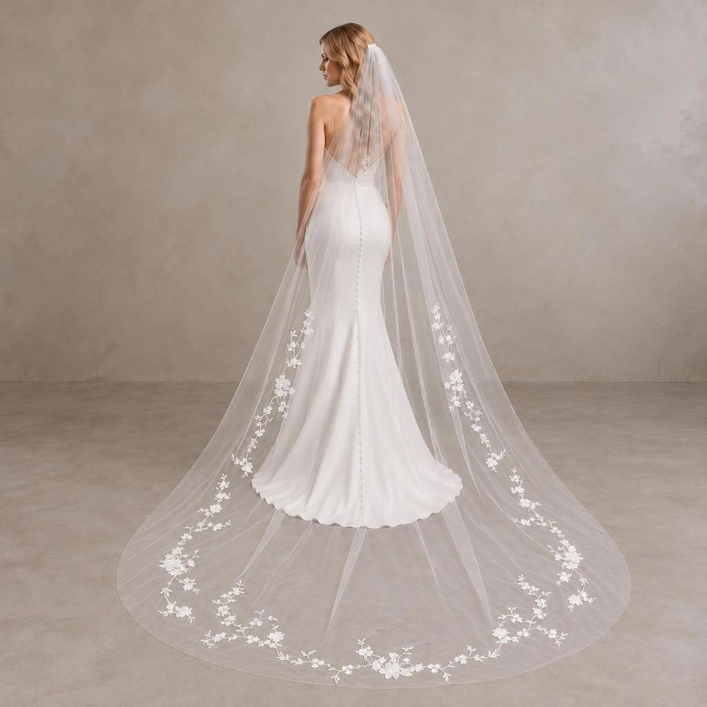 Bride Wearing Lunalice V3013 Wedding Veil – Wedding Veil Styling Inspiration & Romantic Bridal Look