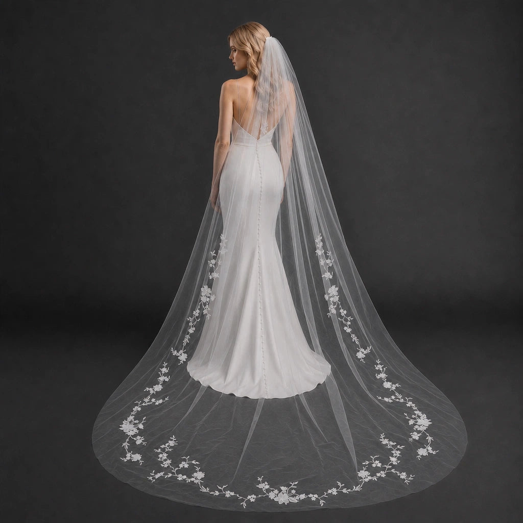 Bride Wearing Lunalice V3013 Wedding Veil – Wedding Veil Styling Inspiration & Romantic Bridal Look