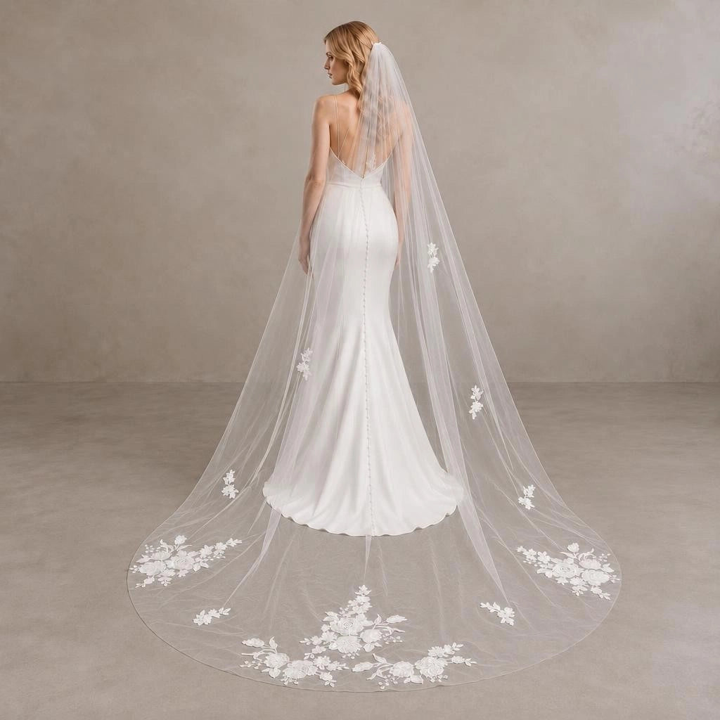 Bride Wearing Lunalice V3016 Wedding Veil – Wedding Veil Styling Inspiration & Romantic Bridal Look