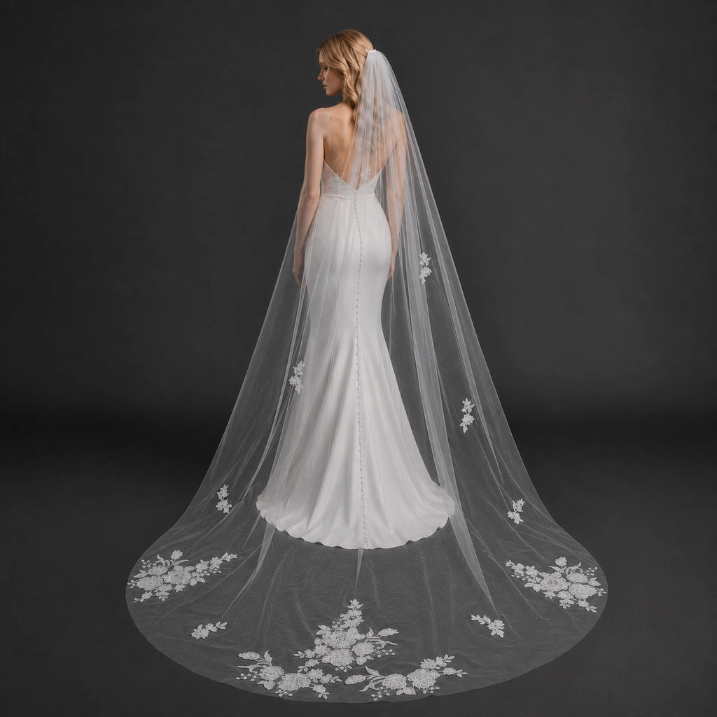 Bride Wearing Lunalice V3016 Wedding Veil – Wedding Veil Styling Inspiration & Romantic Bridal Look
