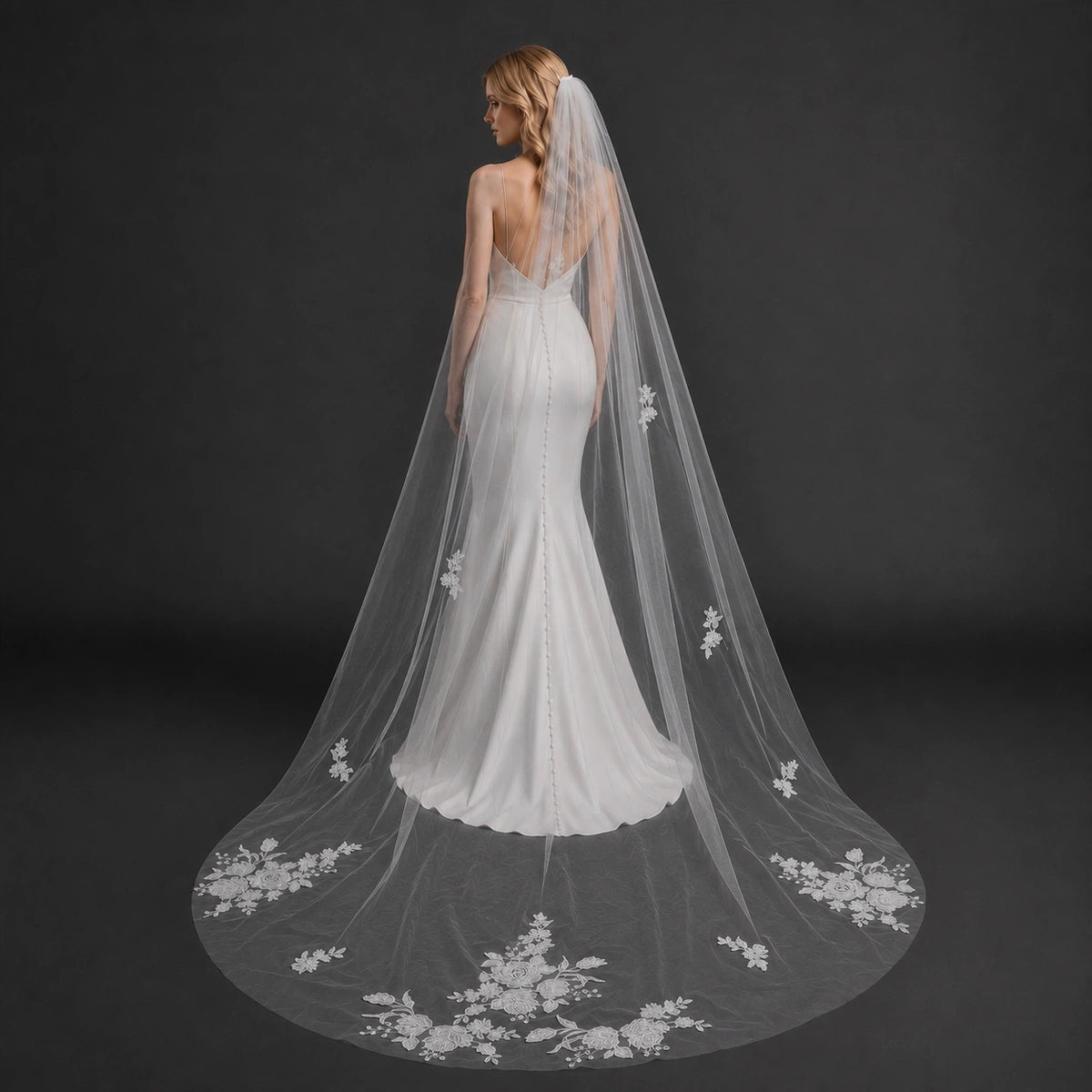 Bride Wearing Lunalice V3016 Wedding Veil – Wedding Veil Styling Inspiration & Romantic Bridal Look