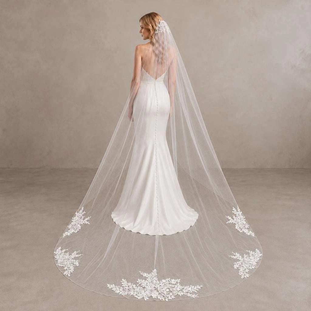 Bride Wearing Lunalice V3017 Wedding Veil – Wedding Veil Styling Inspiration & Romantic Bridal Look