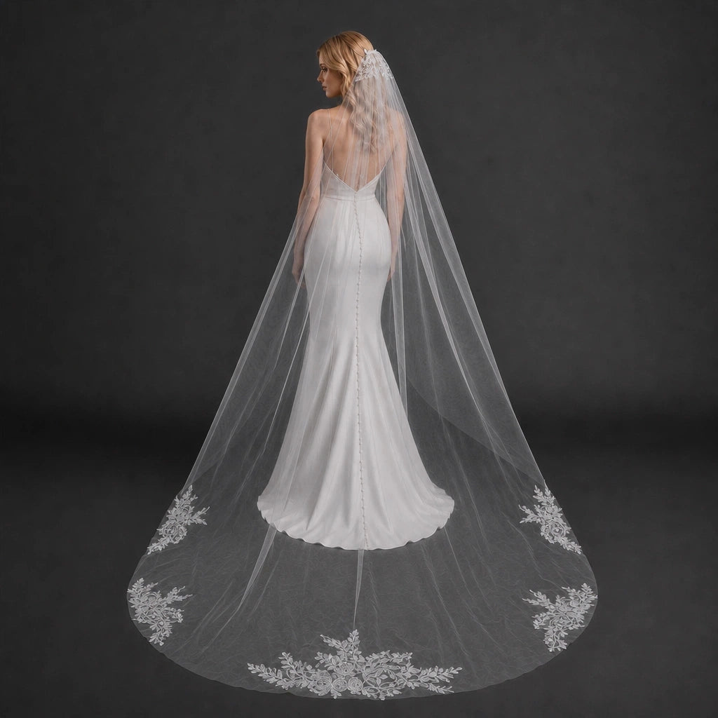 Bride Wearing Lunalice V3017 Wedding Veil – Wedding Veil Styling Inspiration & Romantic Bridal Look