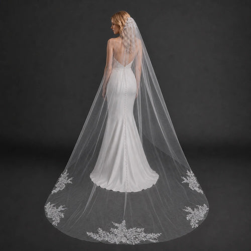 Bride Wearing Lunalice V3017 Wedding Veil – Wedding Veil Styling Inspiration & Romantic Bridal Look