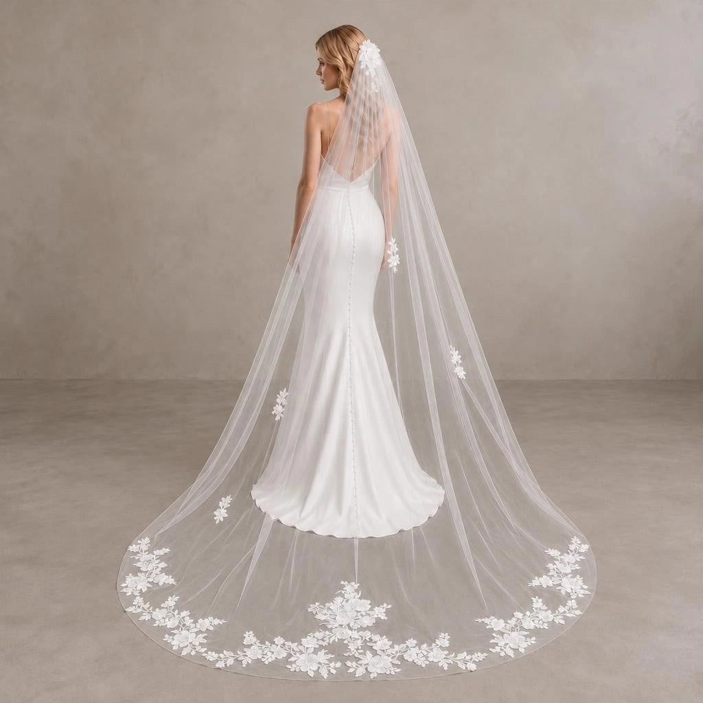 Bride Wearing Lunalice V3018 Wedding Veil – Wedding Veil Styling Inspiration & Romantic Bridal Look