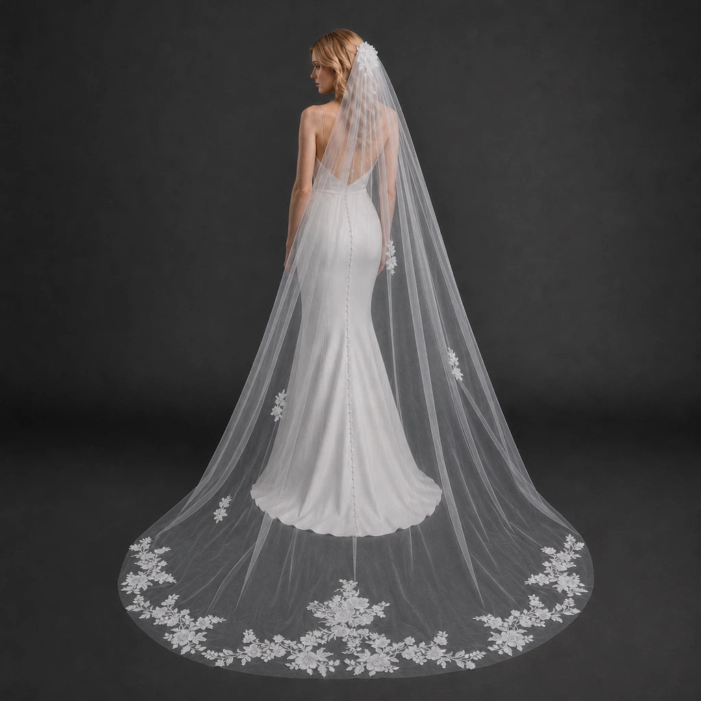Bride Wearing Lunalice V3018 Wedding Veil – Wedding Veil Styling Inspiration & Romantic Bridal Look
