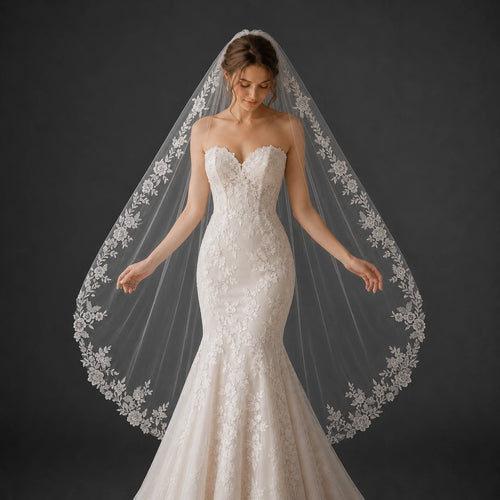 Bride Wearing Lunalice V3019 Wedding Veil – Wedding Veil Styling Inspiration & Romantic Bridal Look