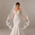 Waltz Length Wedding Veil with  Floral Lace V3020