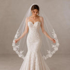 Waltz Length Wedding Veil with  Floral Lace V3020