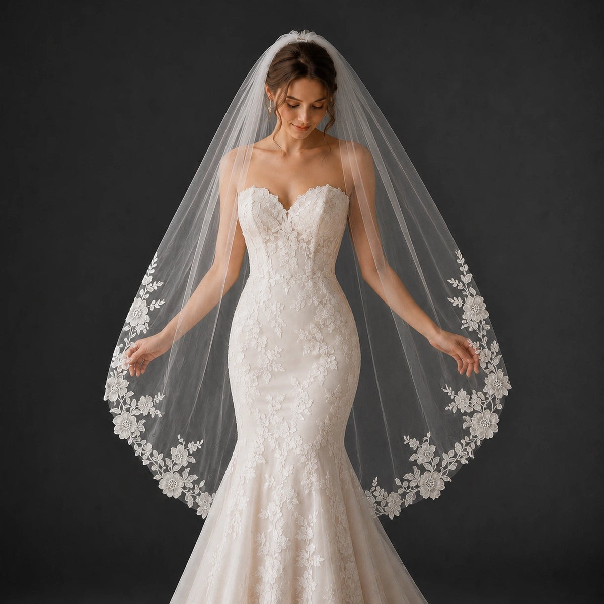 Bride Wearing Lunalice V3020 Wedding Veil – Wedding Veil Styling Inspiration & Romantic Bridal Look