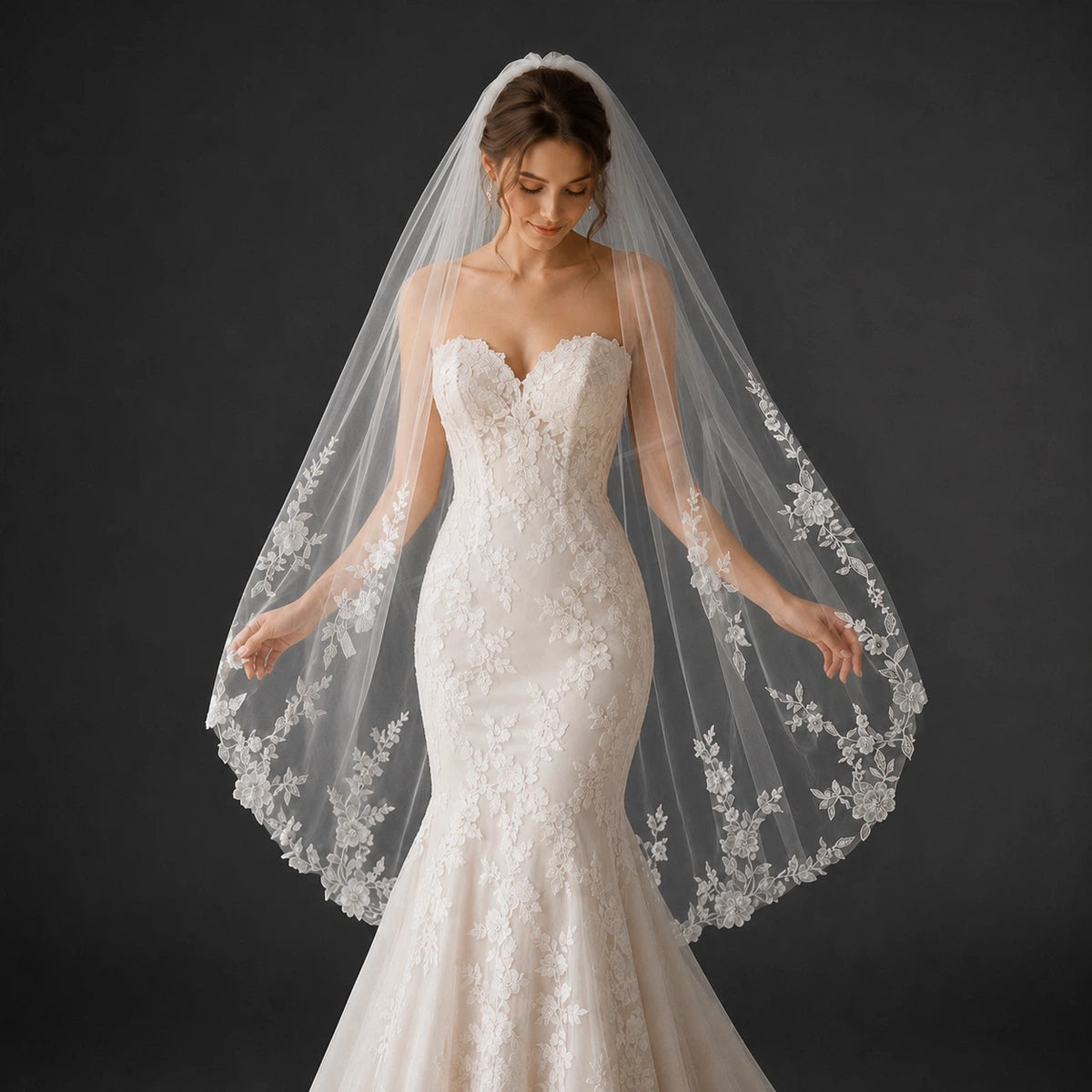 Bride Wearing Lunalice V3021 Wedding Veil – Wedding Veil Styling Inspiration & Romantic Bridal Look