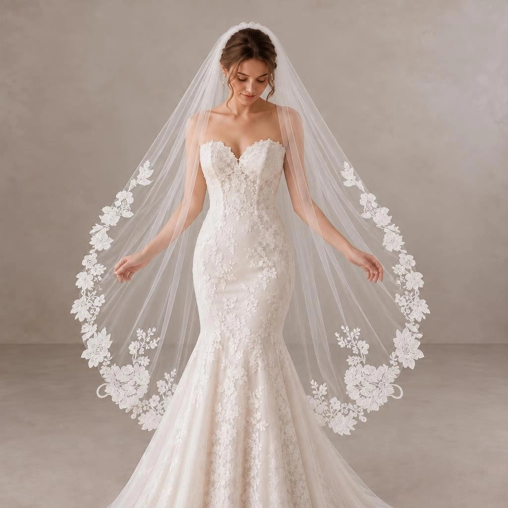 Lunalice V3022 Wedding Veil – Elegant Soft Tulle Bridal Veil for Wedding Dress